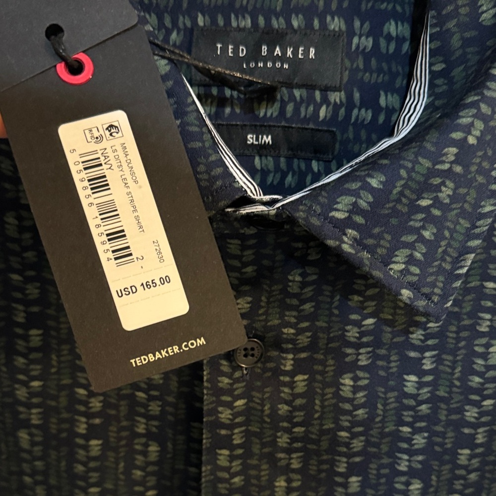 Ted Baker Navy Micro-Pattern Button-Down Shirt NWT - image 2